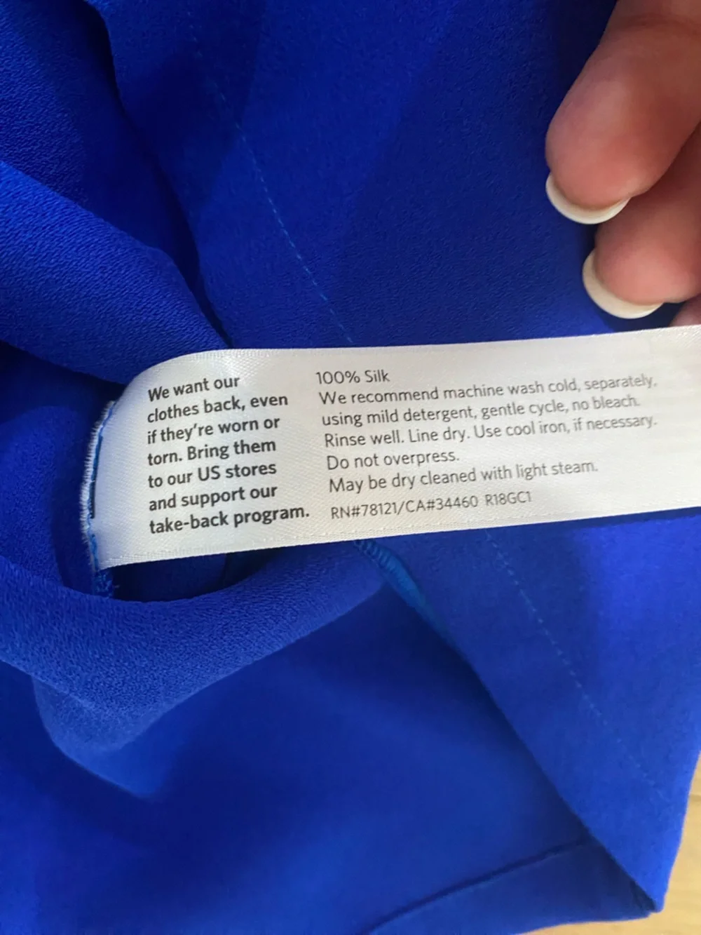 Eileen Fisher Royal Blue Long Slit Sleeve 100% silk Blouse size M VGUC